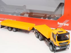 Herpa 311595 Iveco Trakker 6x6 HZ Tiefladeanhänger NEU! OVP SG 