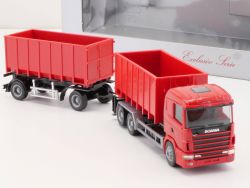 Herpa Scania Abrollmulden-Hängerzug rot neutral 1:87 NEU! OVP 